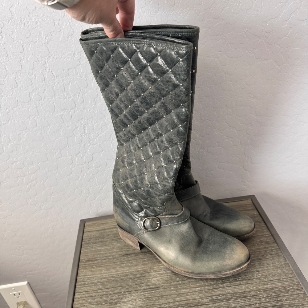 Suola Vero Cuoio Size 39 Quilted Studded Leather Motorcycle Boots Made in Italy